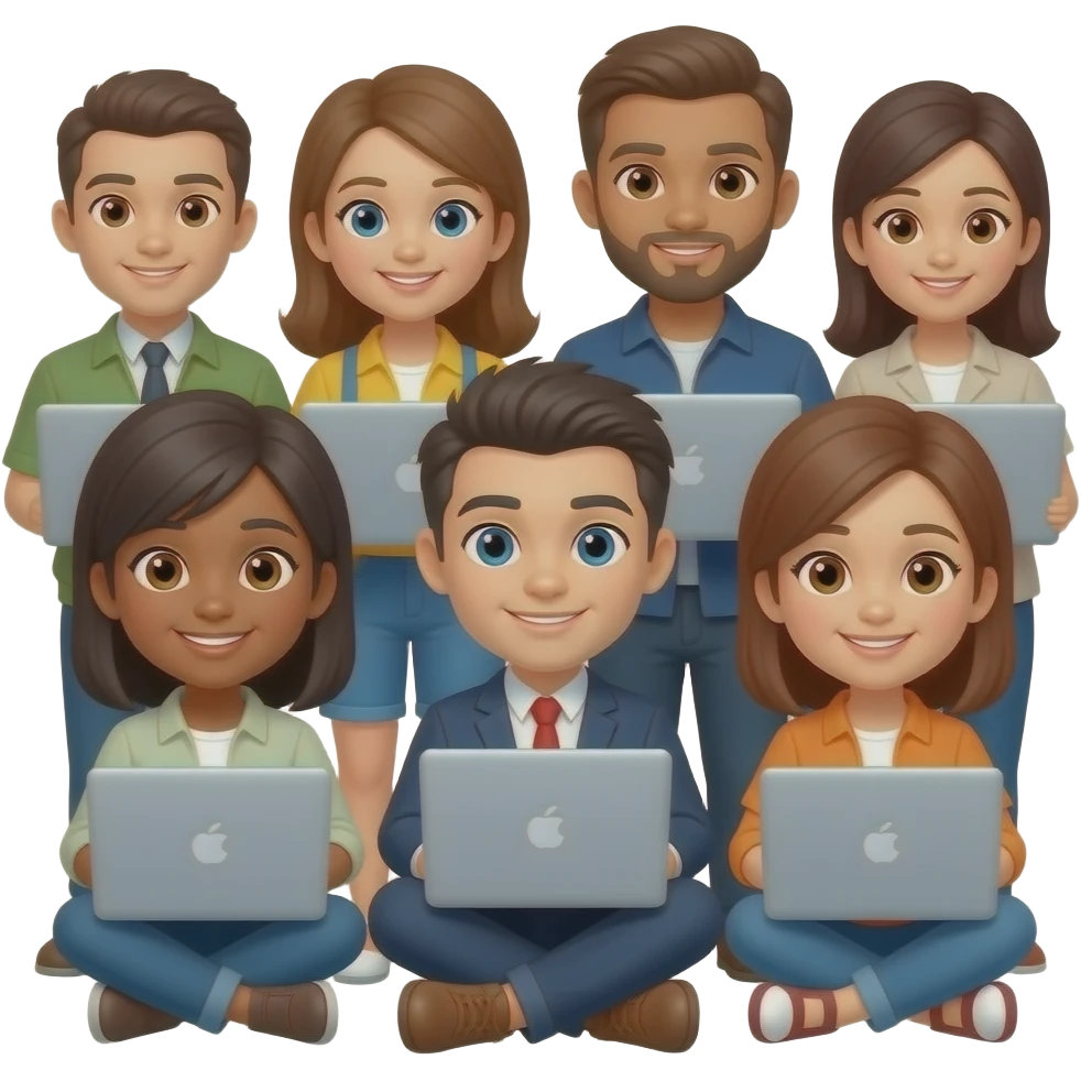 equipo chico de personas con  su laptop emoji