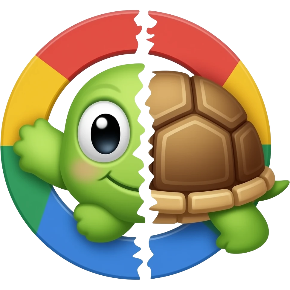 Make the classic Google turtle emoji 🐢 but cut in half emoji