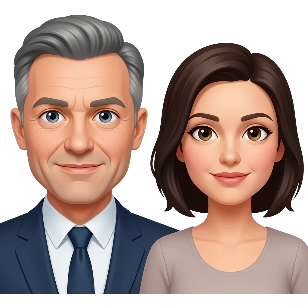 Bald man with gray eyes and dark haired woman with brown eyes looking at each other emoji
