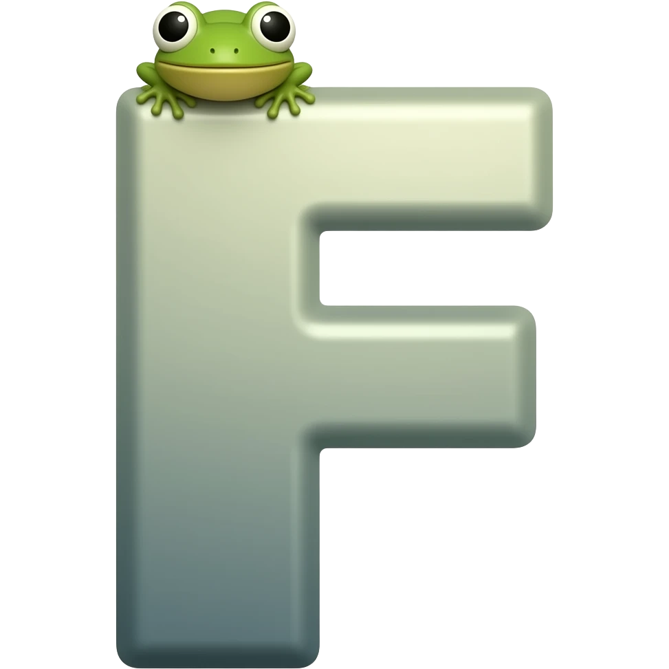 letter f having a small frog on its top left corner. emoji