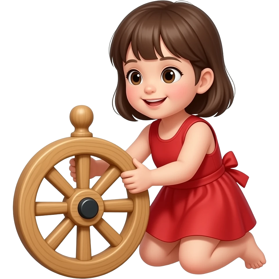 red cloth kid playing with wooden wheel emoji