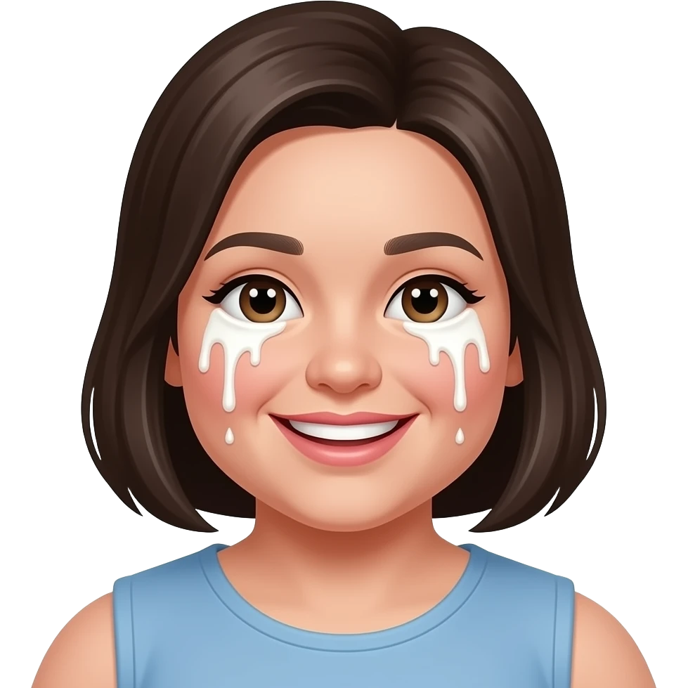 Chubby girl with white stuff on face dripping emoji