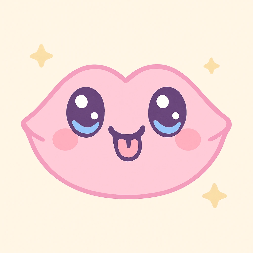 kawaii style pink lips with a silly expression emoji