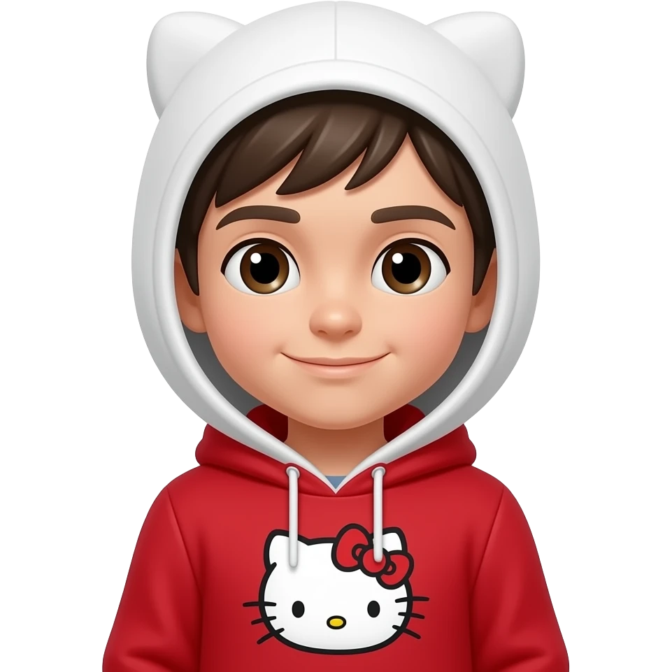 hello kitty boy with red hoodie and the hood white emoji