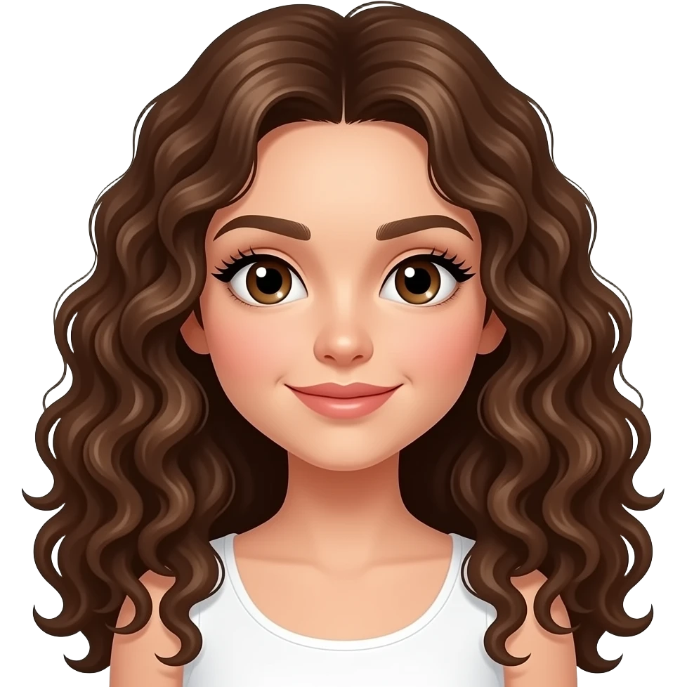 Pretty  white girl wery long curly brown eyes and brown long curly hair and very long lashes emoji