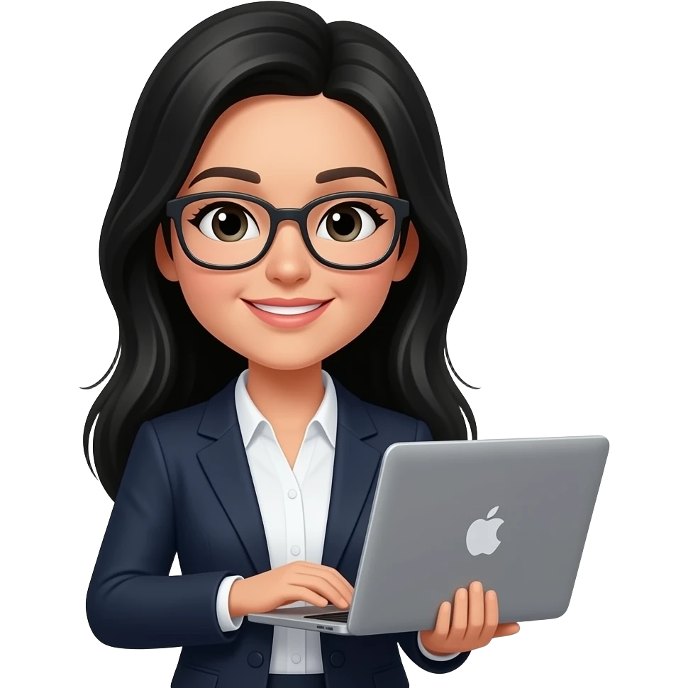 Teacher with MacBook she is long hair black black hair blazer emoji