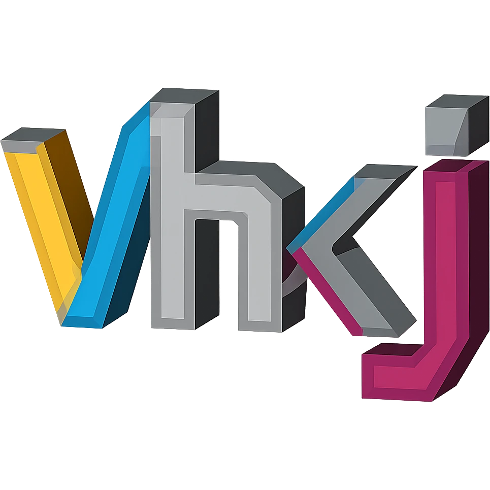 Add a 3D effect to the 'Vhkj' icon, keeping the geometric, tech-inspired look with sharp edges and abstract shapes, with no background. emoji