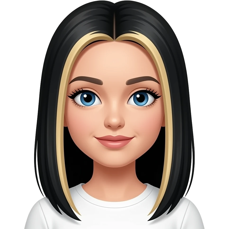 make a girl emoji with straight long black hair and blonde highlights and blue eyes with long lashes and wearing a white top emoji