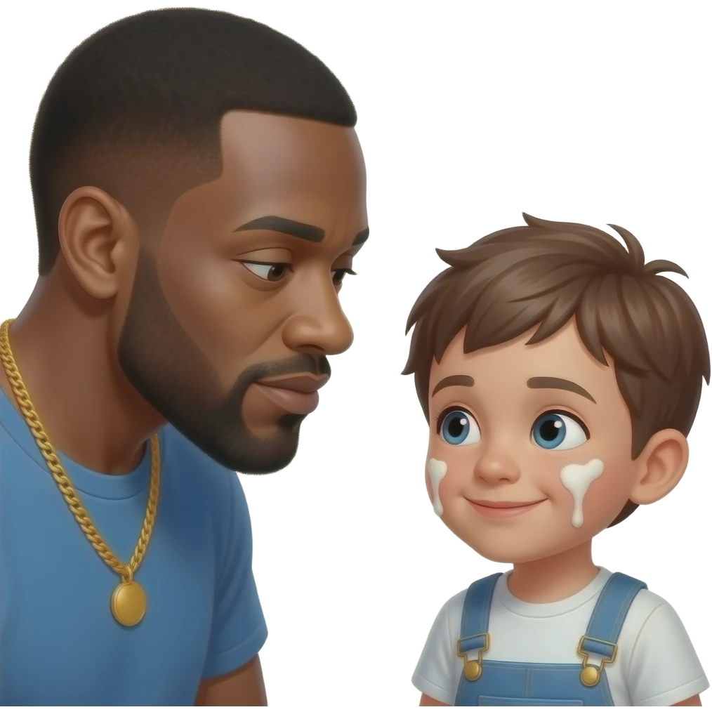 make diddy looking at a little kid smirking while theres glue staines on the kids face but no glue bottle anywhere to be seen emoji