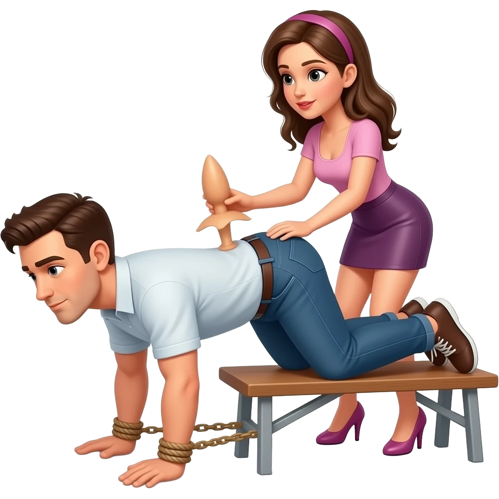 I got bent over on all fours tied to a bench with a girl standing behind him with a fake strap on dildo to fuck pegging him with emoji