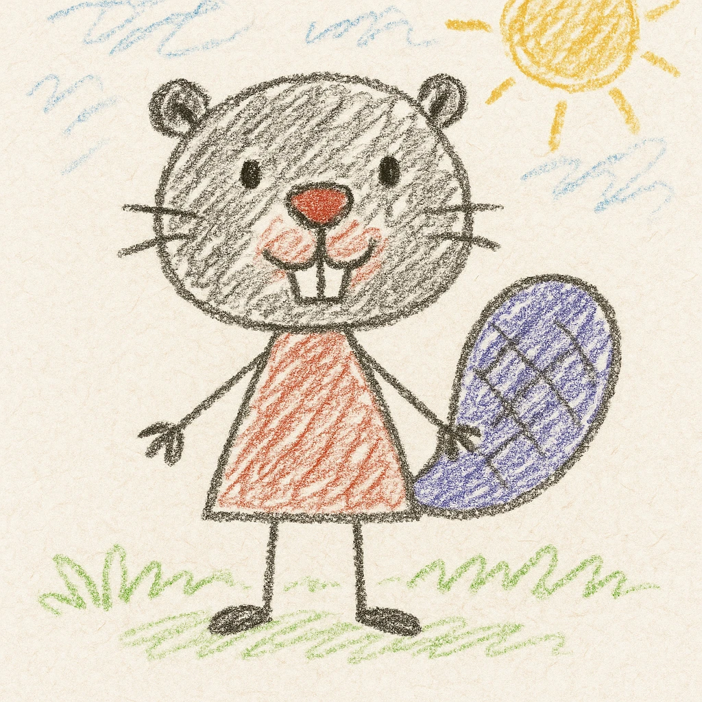 cute beaver standing, hand-drawn lines, colorful, friendly look emoji