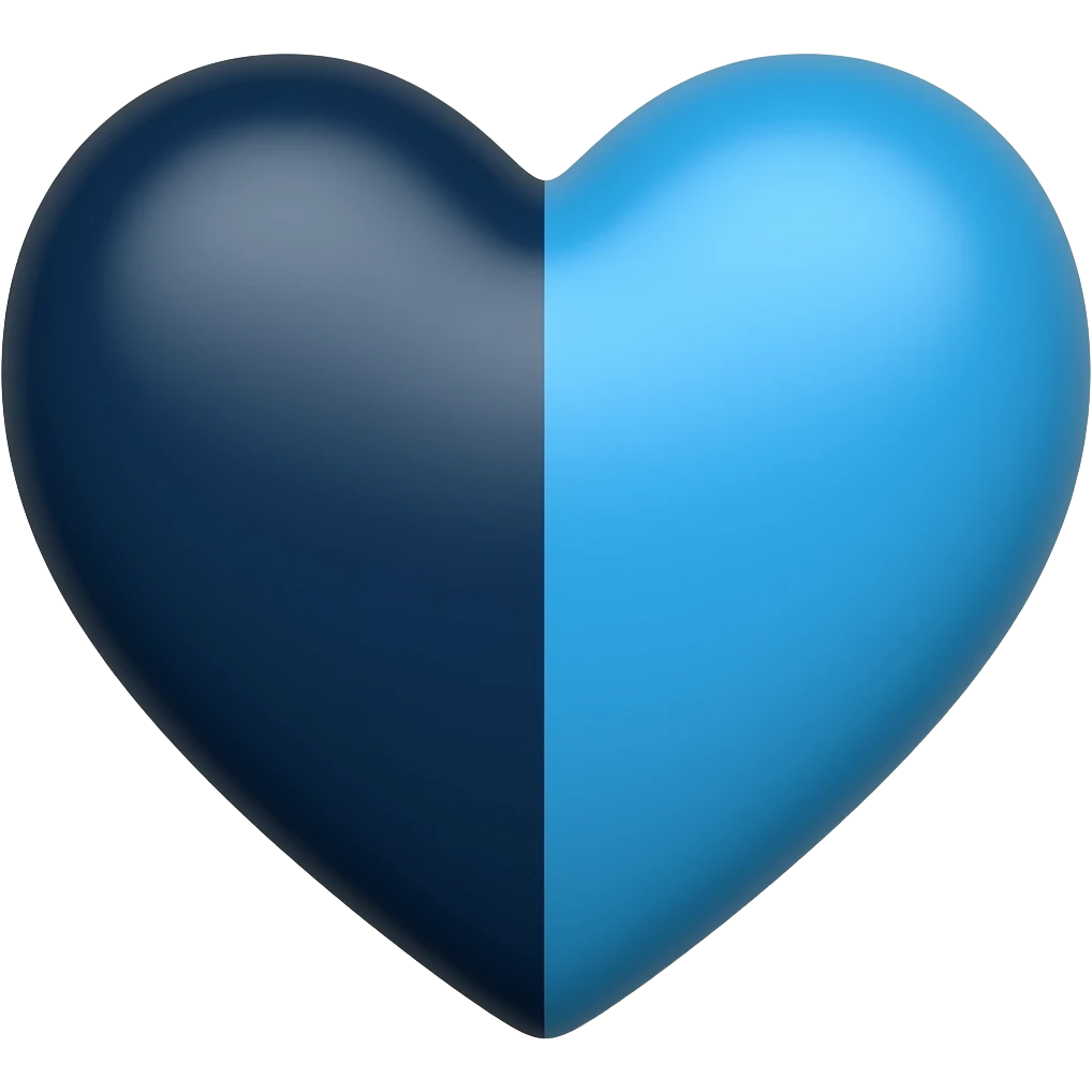 Half blue and half black heart emoji