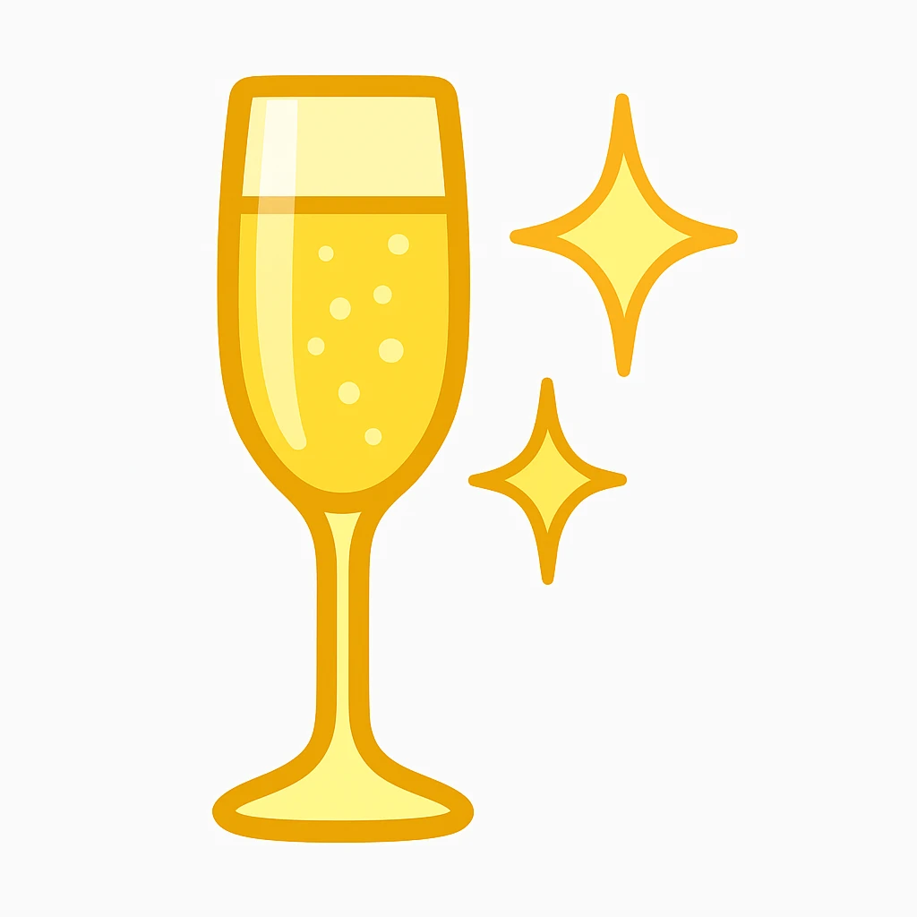 Add sparkles to the champagne glass in a simple and bold style, keeping the emoji style with a white background. emoji