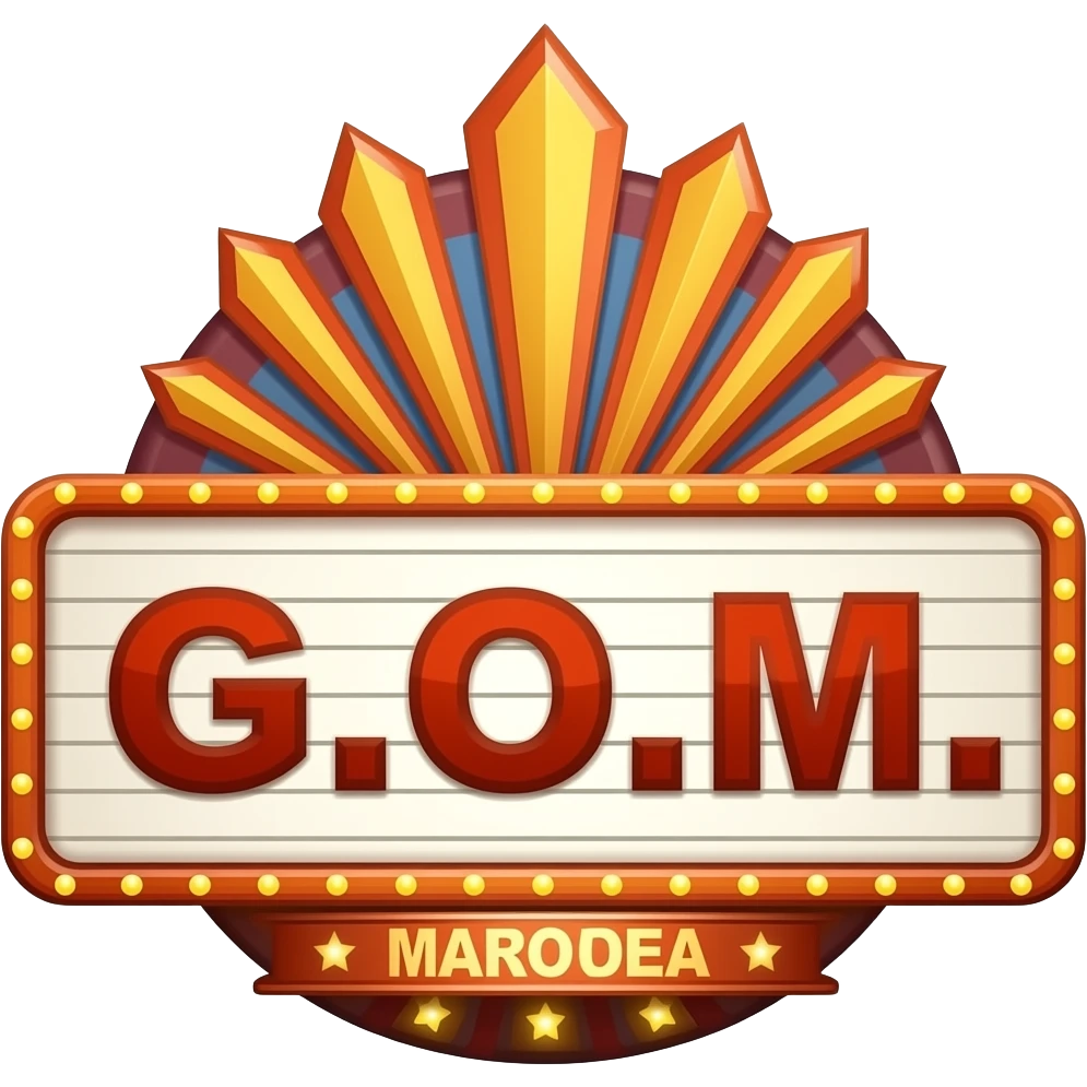 Marquee with the acronym G.O.M. on it in capital bold lettering emoji