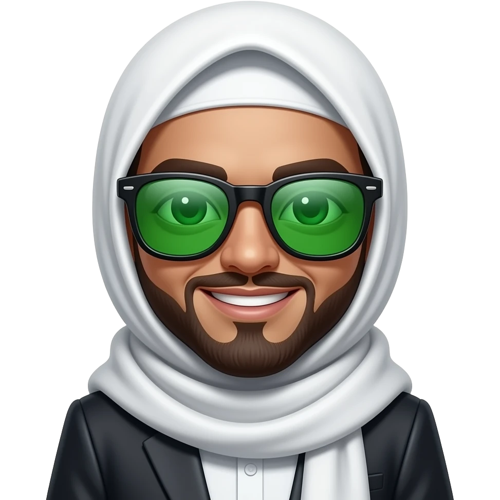 Alien with put some gangsta sunglasses with green shade   glasses and Muslim clothing and cool smiley face emoji