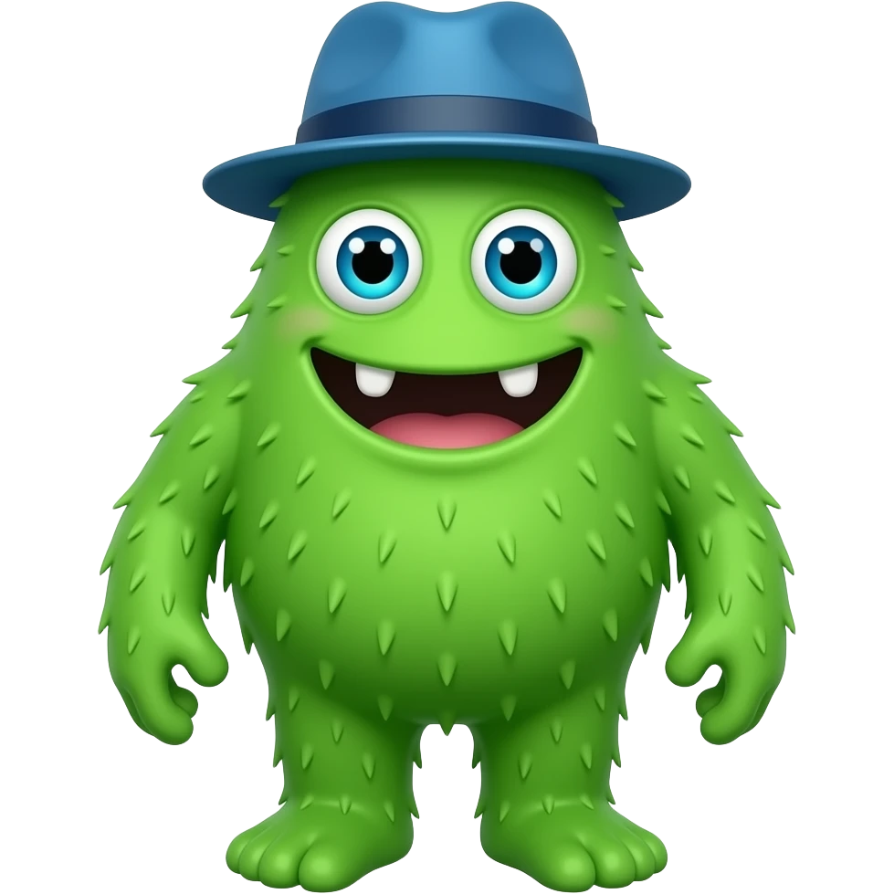 vibrant green color monster wear blue hat emoji