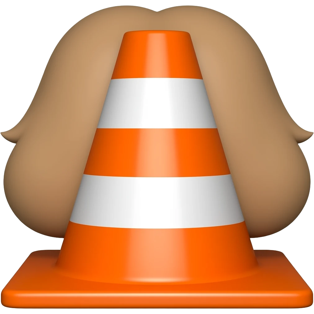 Orange traffic cone with a brown wig emoji
