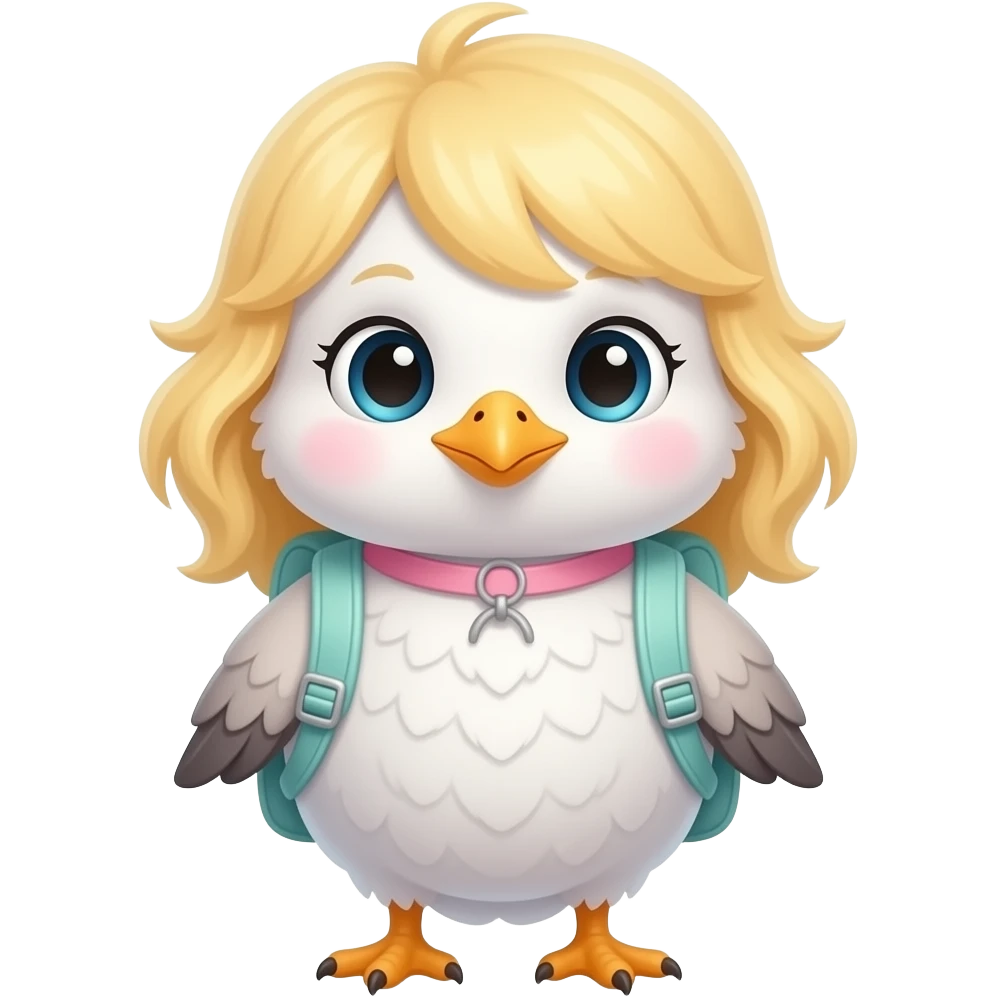Seagull girl with blonde hair  attending preschool with baby back pack without the classroom background eliminate girl in the background put the blonde hair on baby seagull make it look more girly and more baby emoji