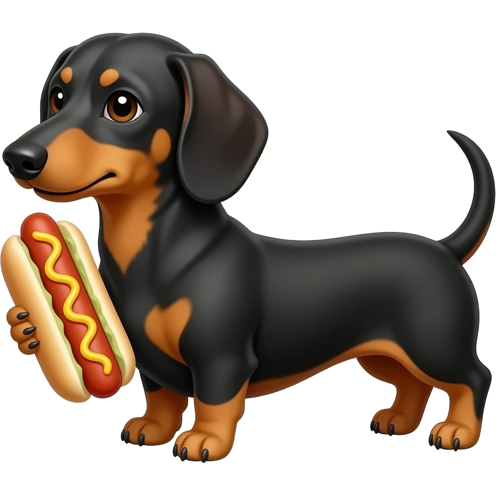 dachshund holding a hot dog emoji