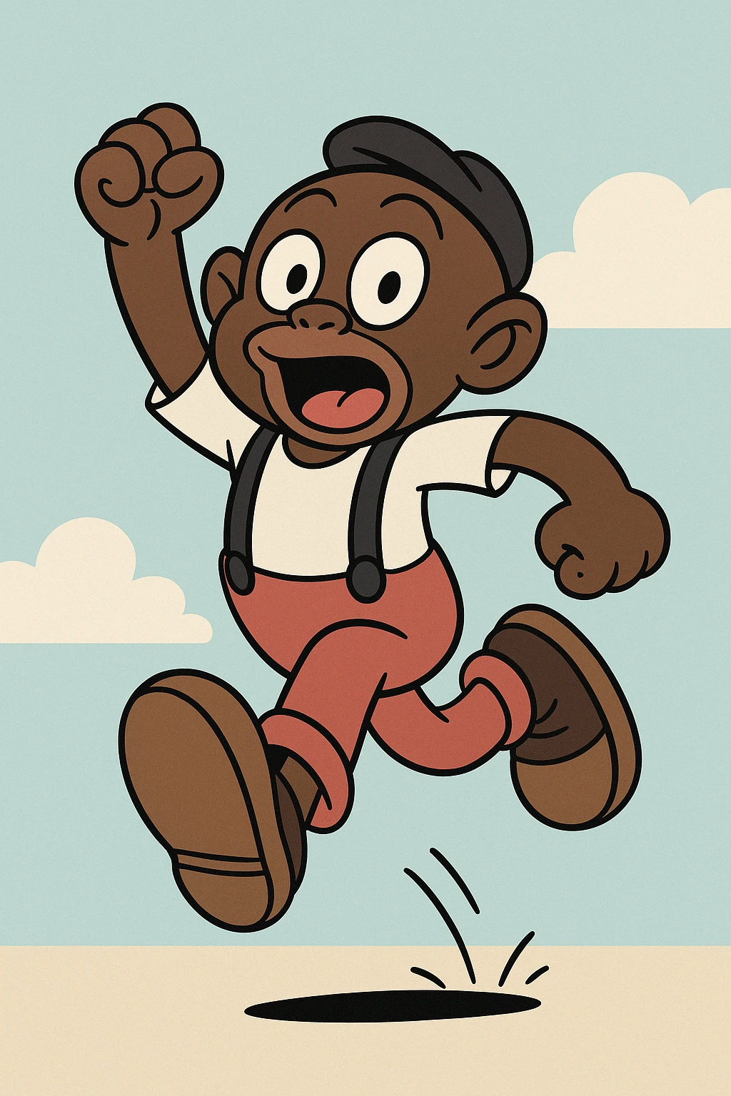 Memín Pinguín jumping, modern cartoon style emoji