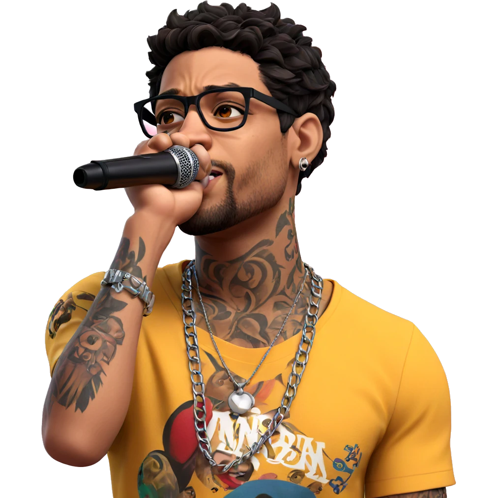 male vocalist with necklace and tattoos emoji