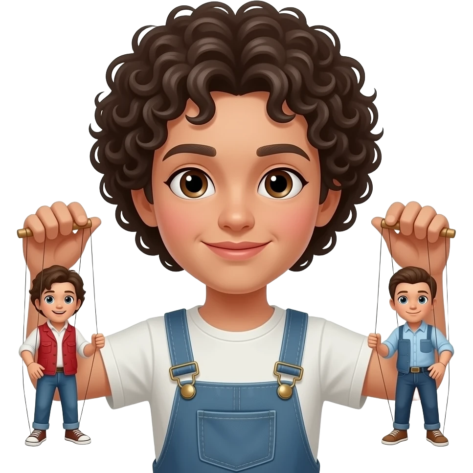Una persona coi ricci , occhi marroni con  le sue marionette emoji