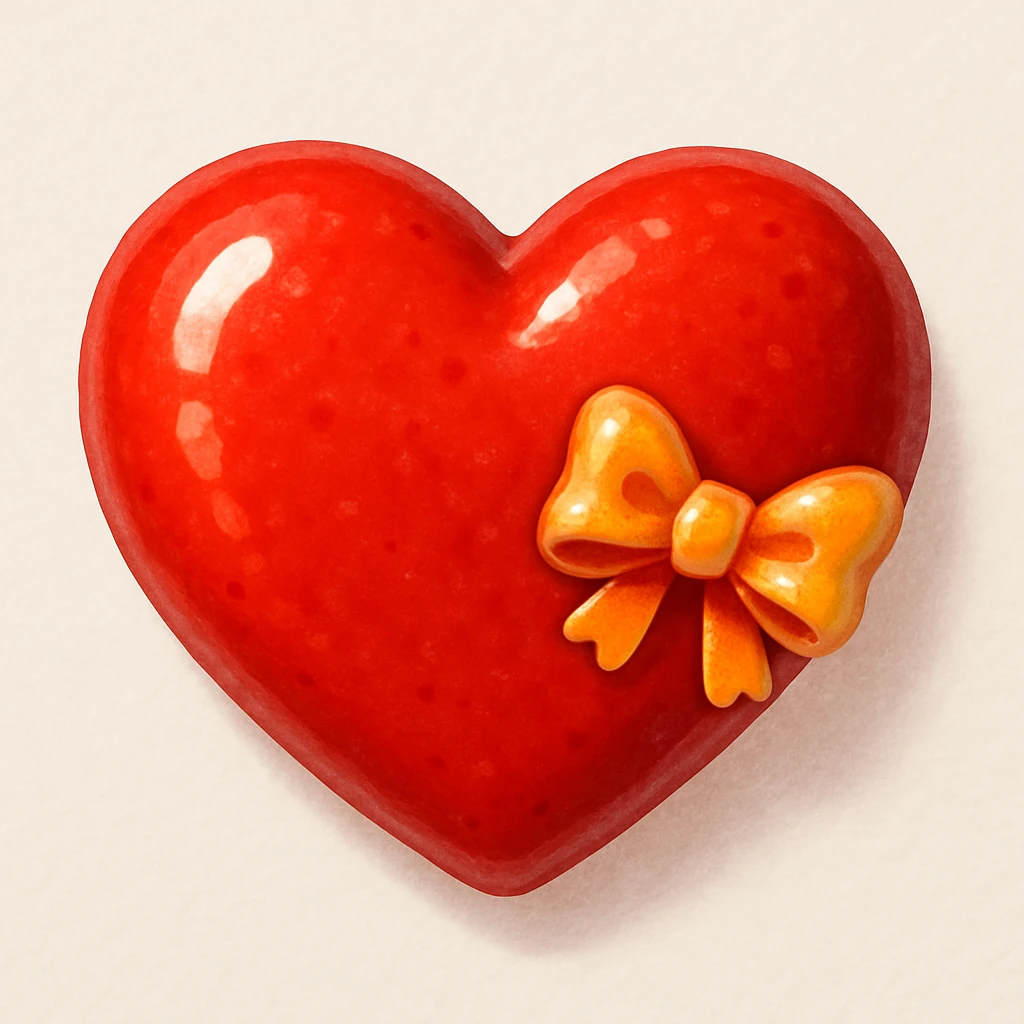 food heart emoji, shiny, with a bow accent emoji