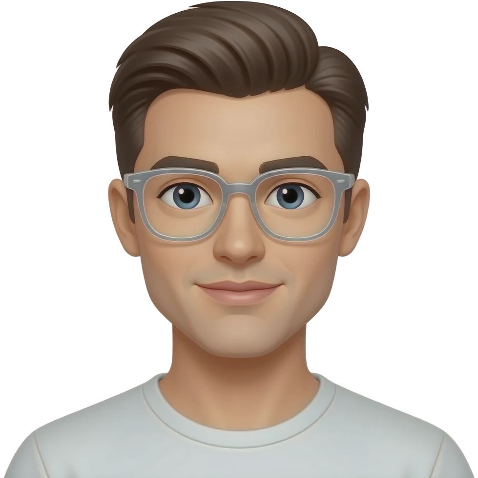 Nerdy with silver transparent glasses handsome man with slicked back hair, fair skin and pinkish lips emoji