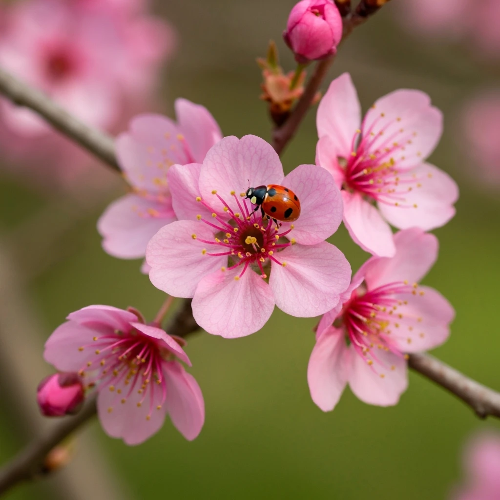 pink cherry blossom with a ladybug emoji