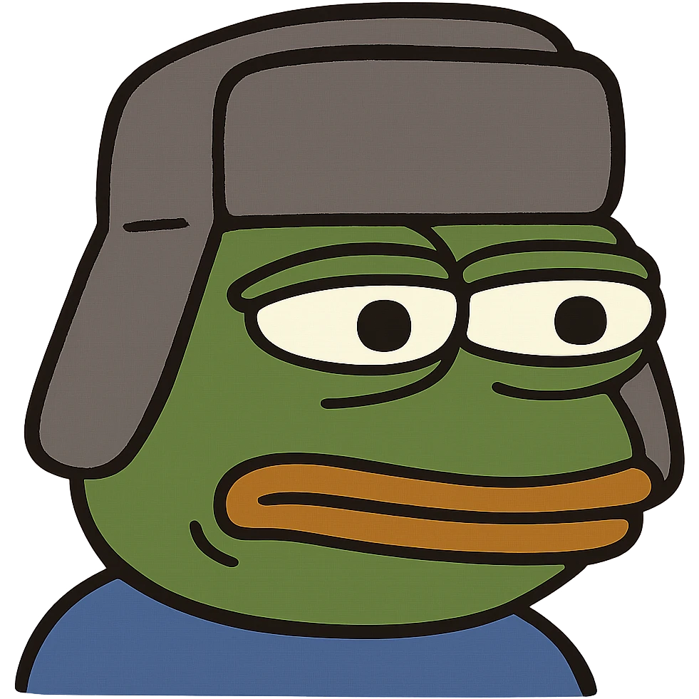 skuf emoji, classic meme style, gray ushanka hat, simple facial expression emoji
