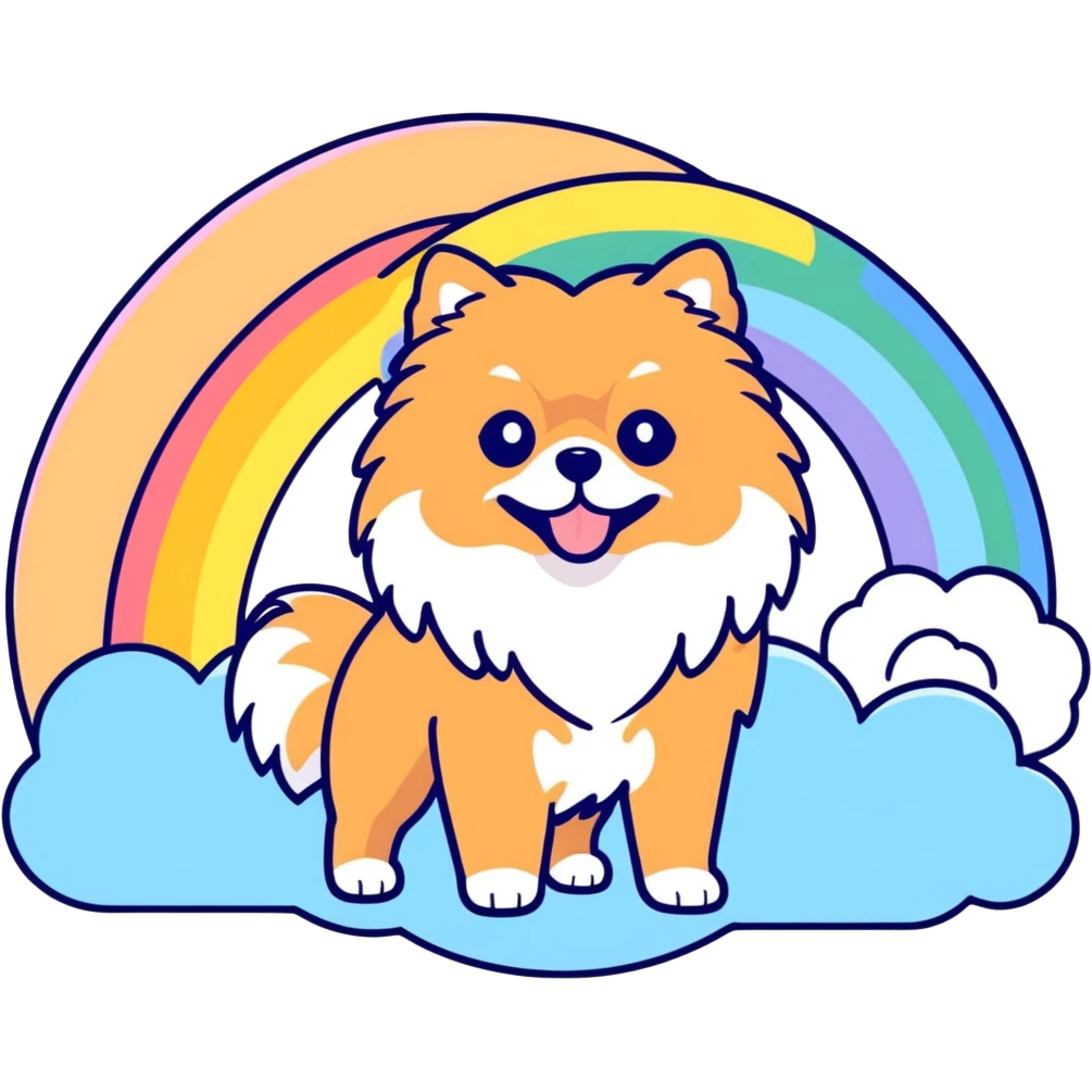  Tan Pomeranian under a rainbow emoji