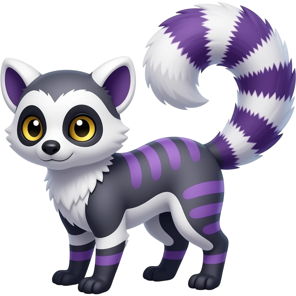 Cool colorful stripe-marked smooth silky furry beautiful realistic wild indigo and violet-purple and black and white Civet-Mankeulv-Genet-cacomistle-tanuki-lemur-Vernid-Fakémon-hybrid emoji