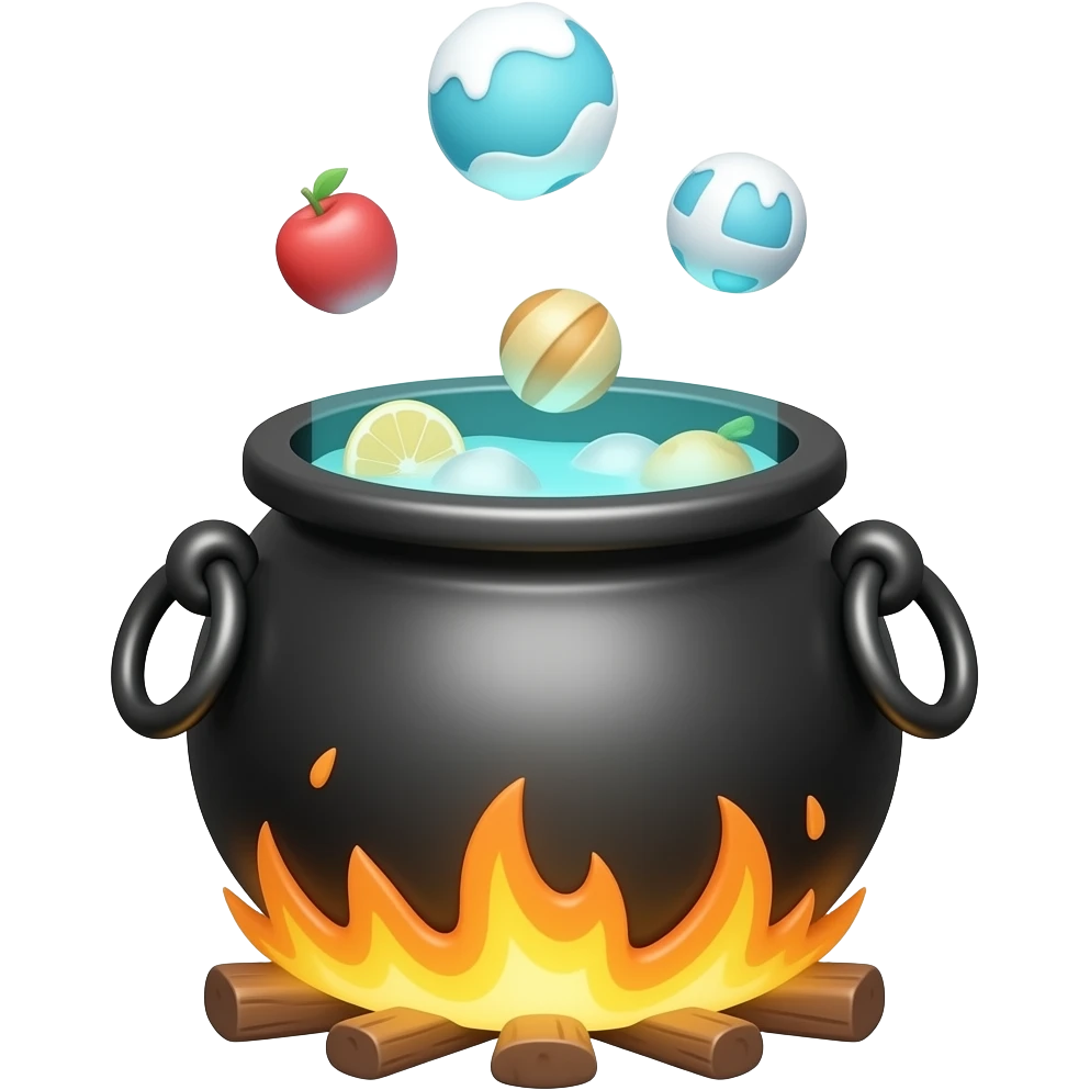 a cauldron with things floating into it emoji