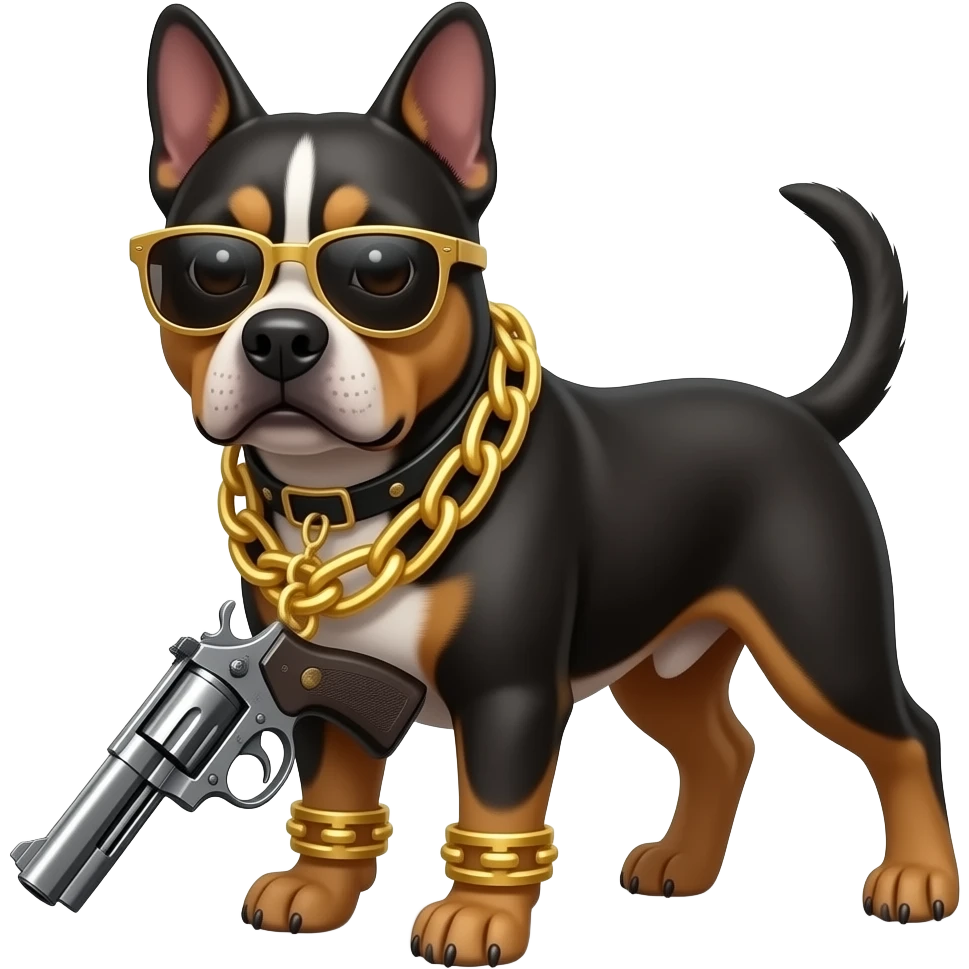 gangster dog with gold chains and a gun emoji