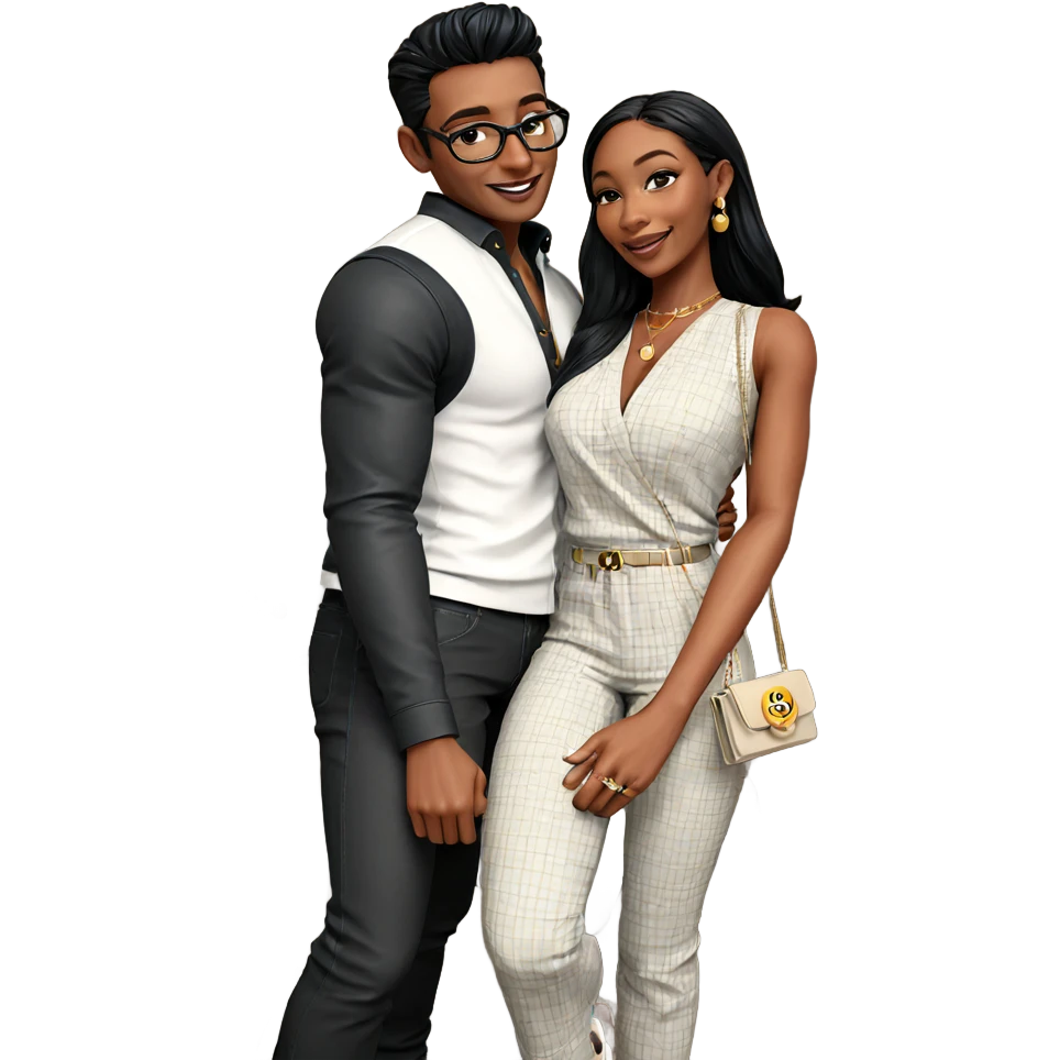 happy couple with stylish accessories emoji