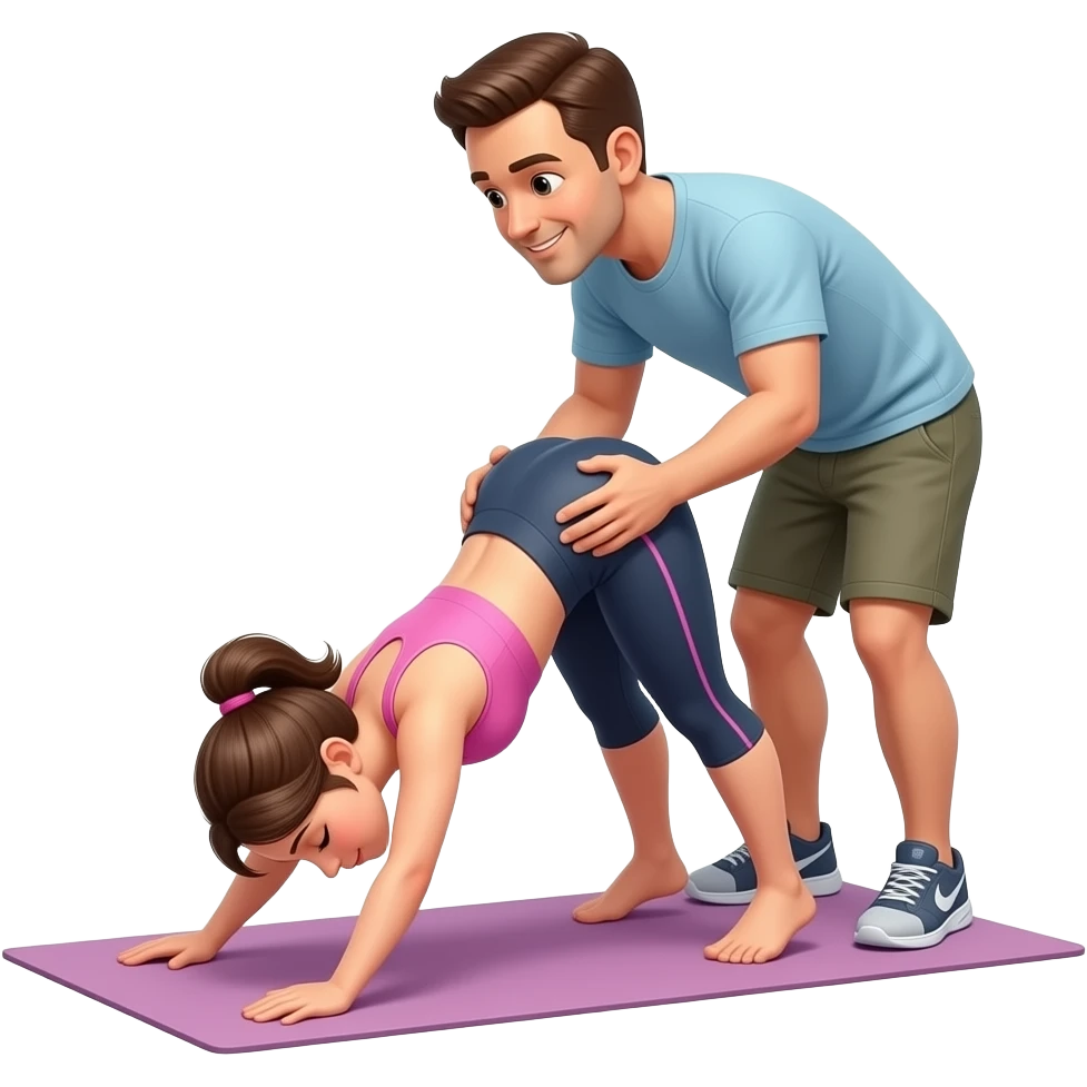 Women in downward doggy pose and husband behind her emoji