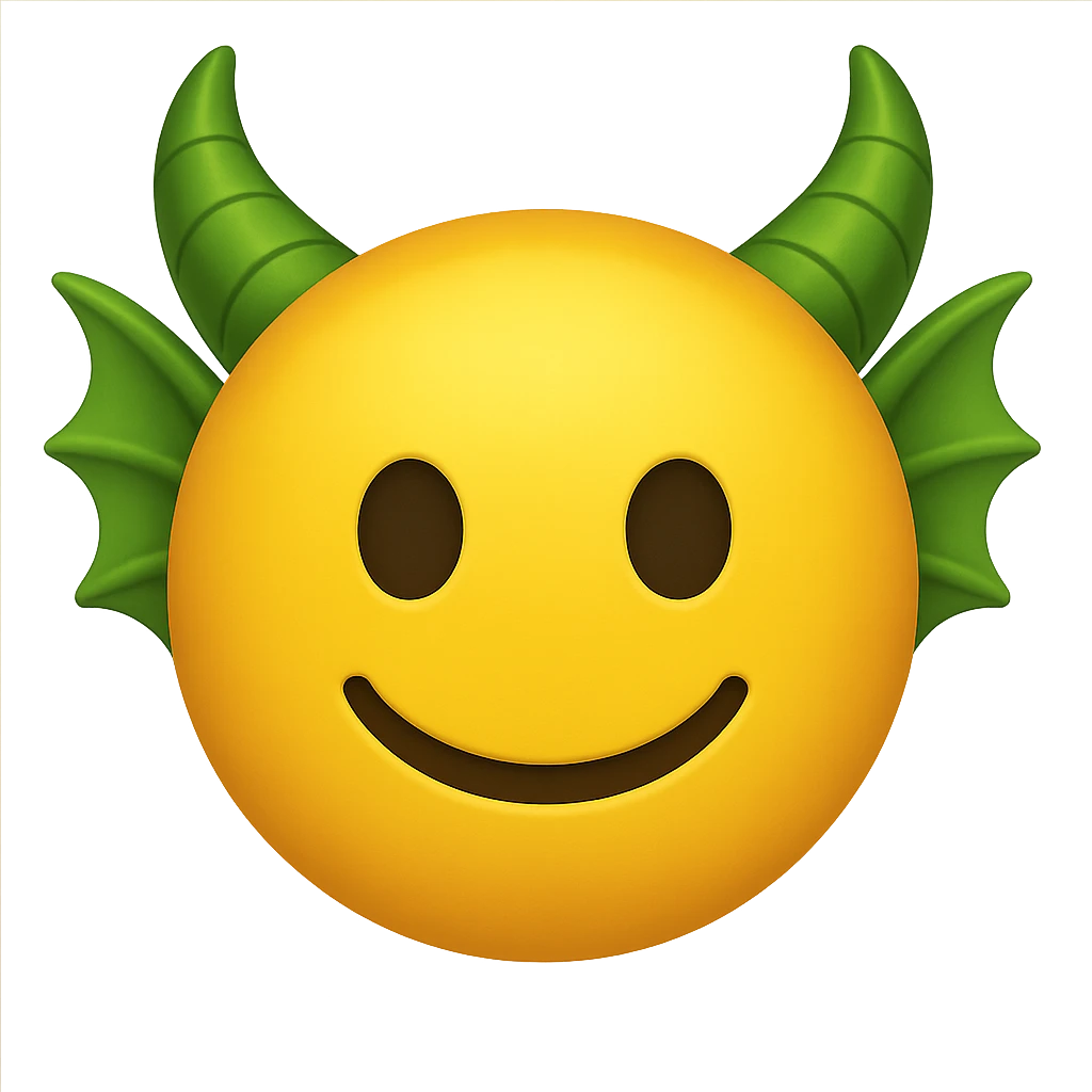 yellow face with green dragon horns, digital illustration, emoji style emoji