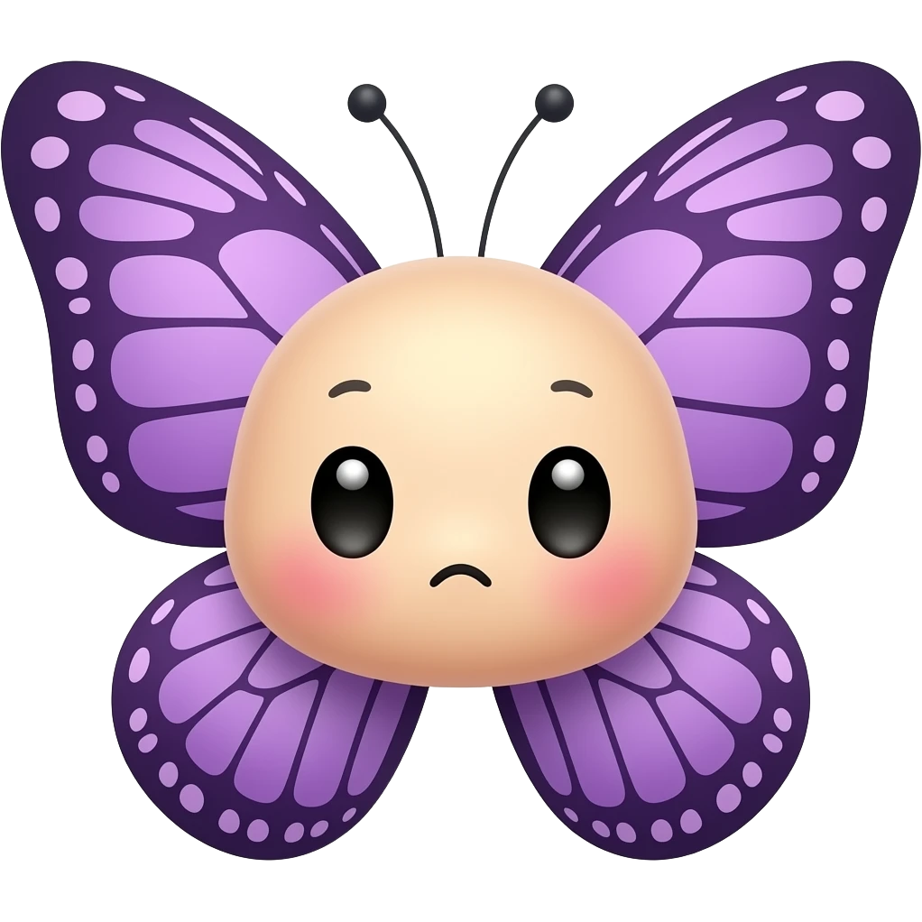 Милая мордочка бабочки с фиолетовыми крыльями, смущается emoji