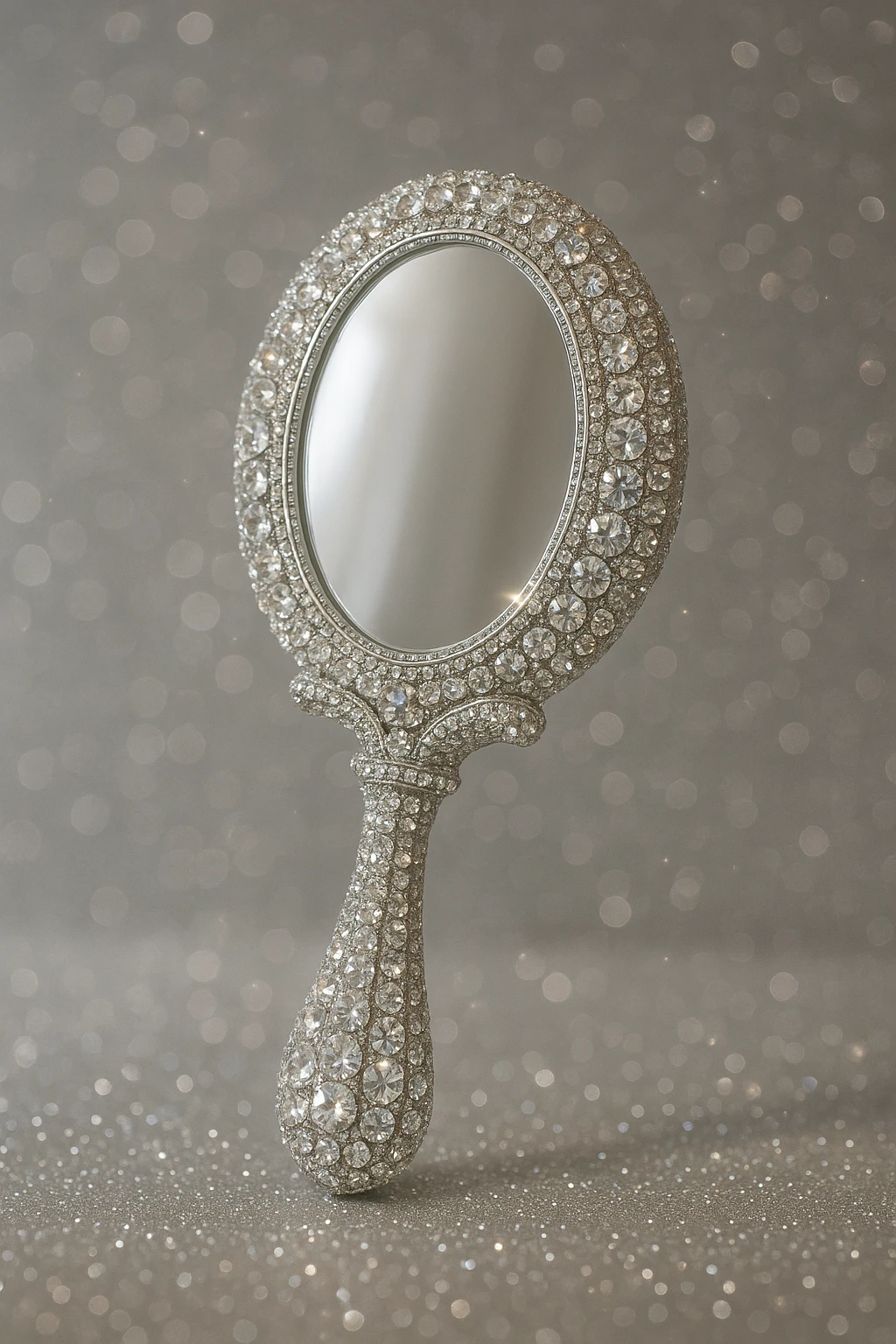 glamorous handheld mirror with rhinestones, slay object, elegant and sparkling emoji