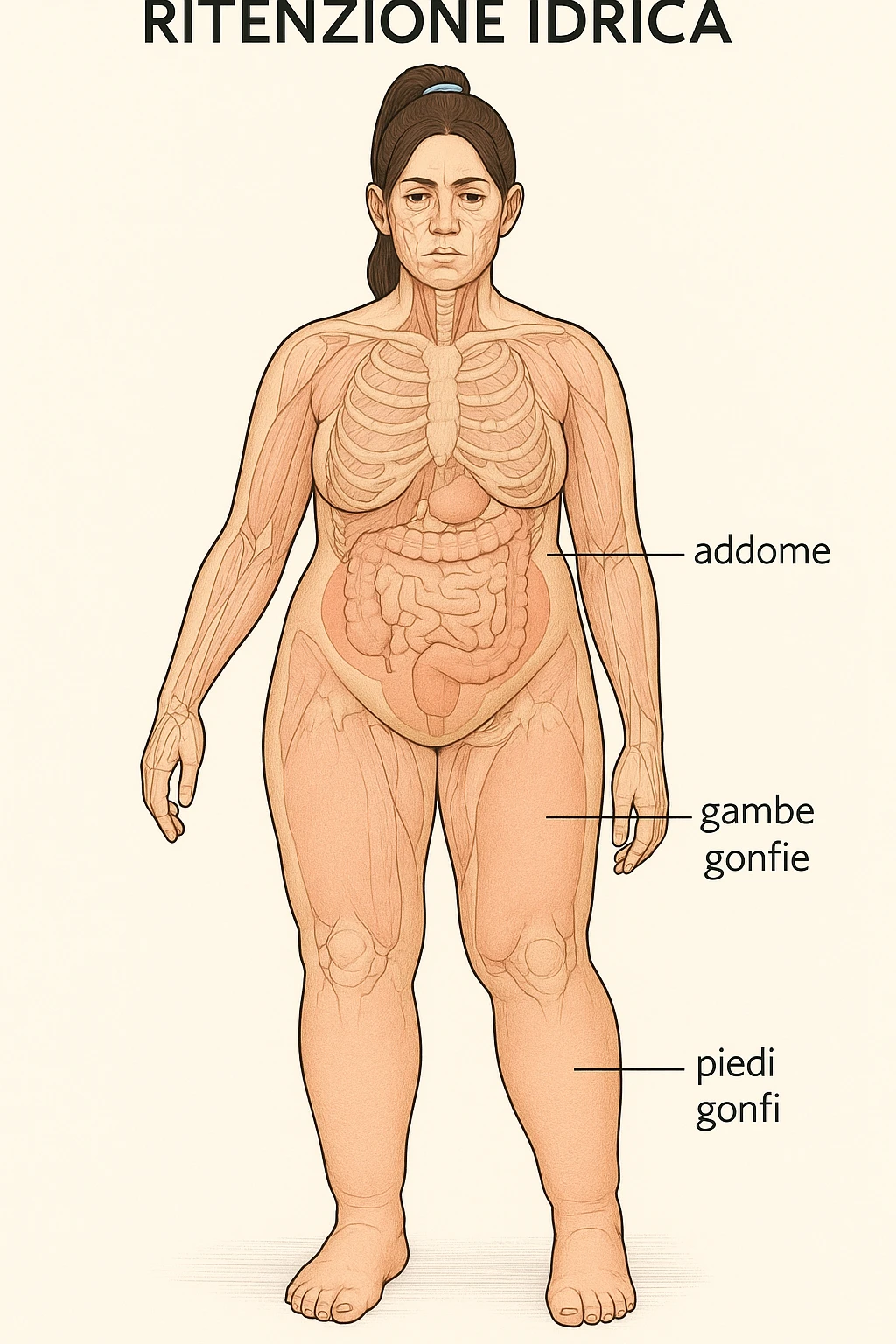 Donna anatomicamente con ritenzione idrica in italiano emoji