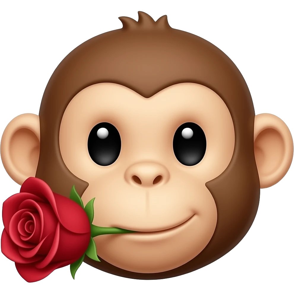 only showing the head, make this emoji “🐵” hold a rose in his mouth emoji