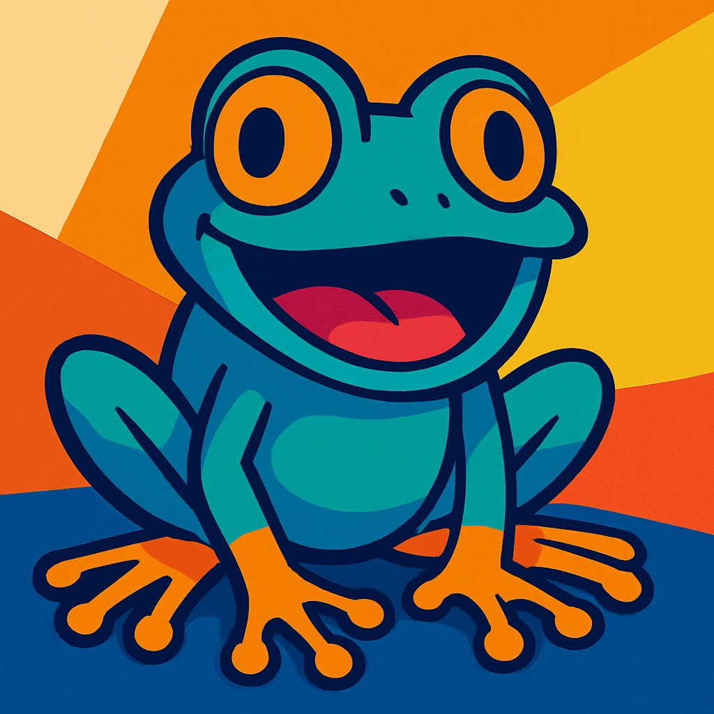 vibrant toon frog with exaggerated features emoji