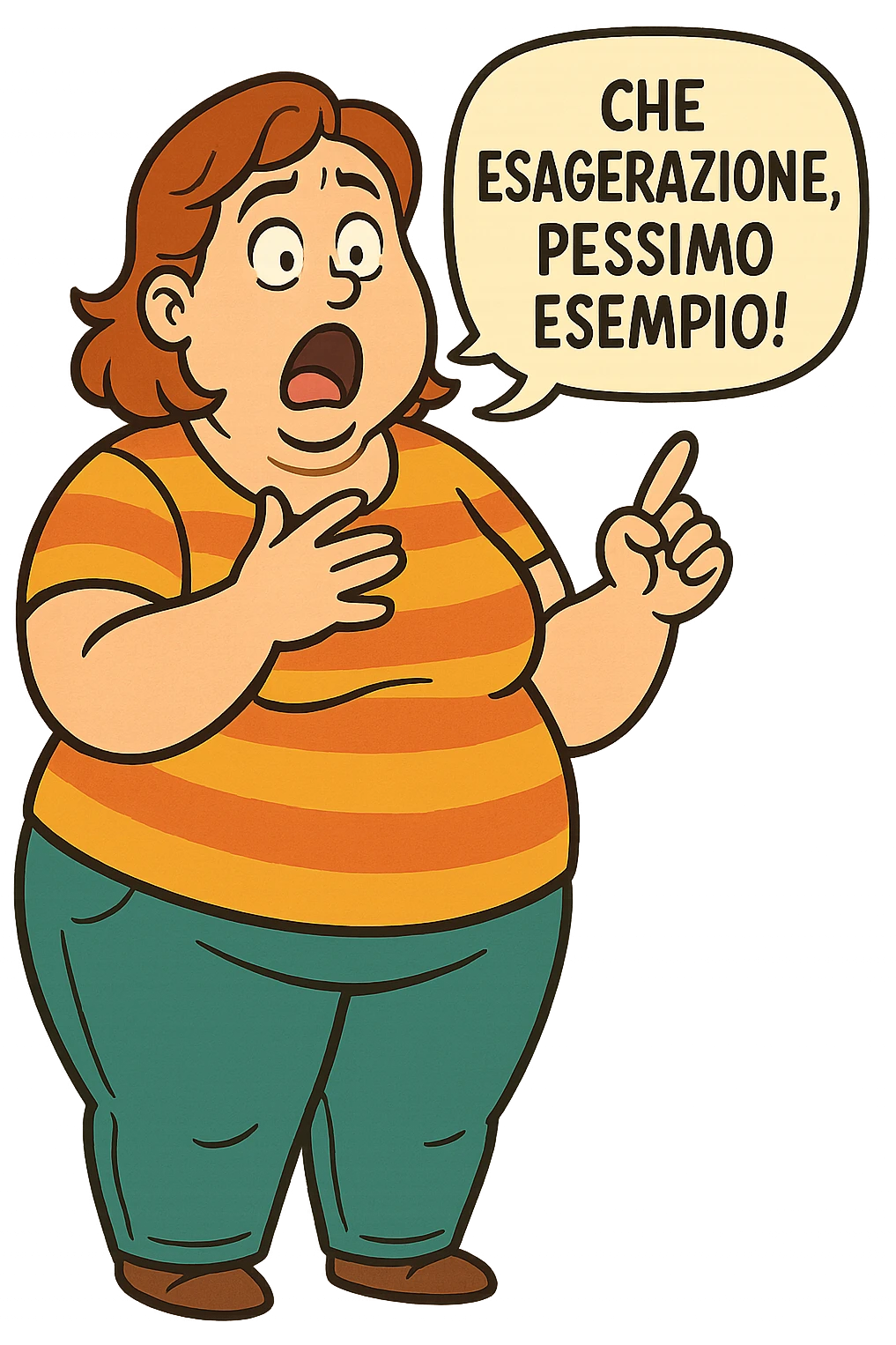 Donna grassa che dice scioccata "Che esagerazione, pessimo esempio!" emoji