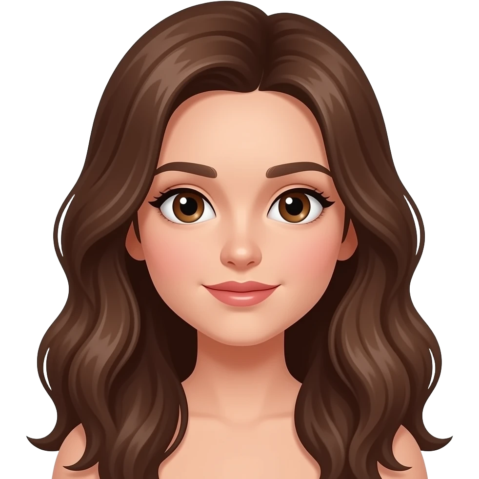 kahverengi saçlı kahverengi gözlü uzun dalgalı saçlı güzel burunlu bir kız olsun sadece yüzü olsun emoji