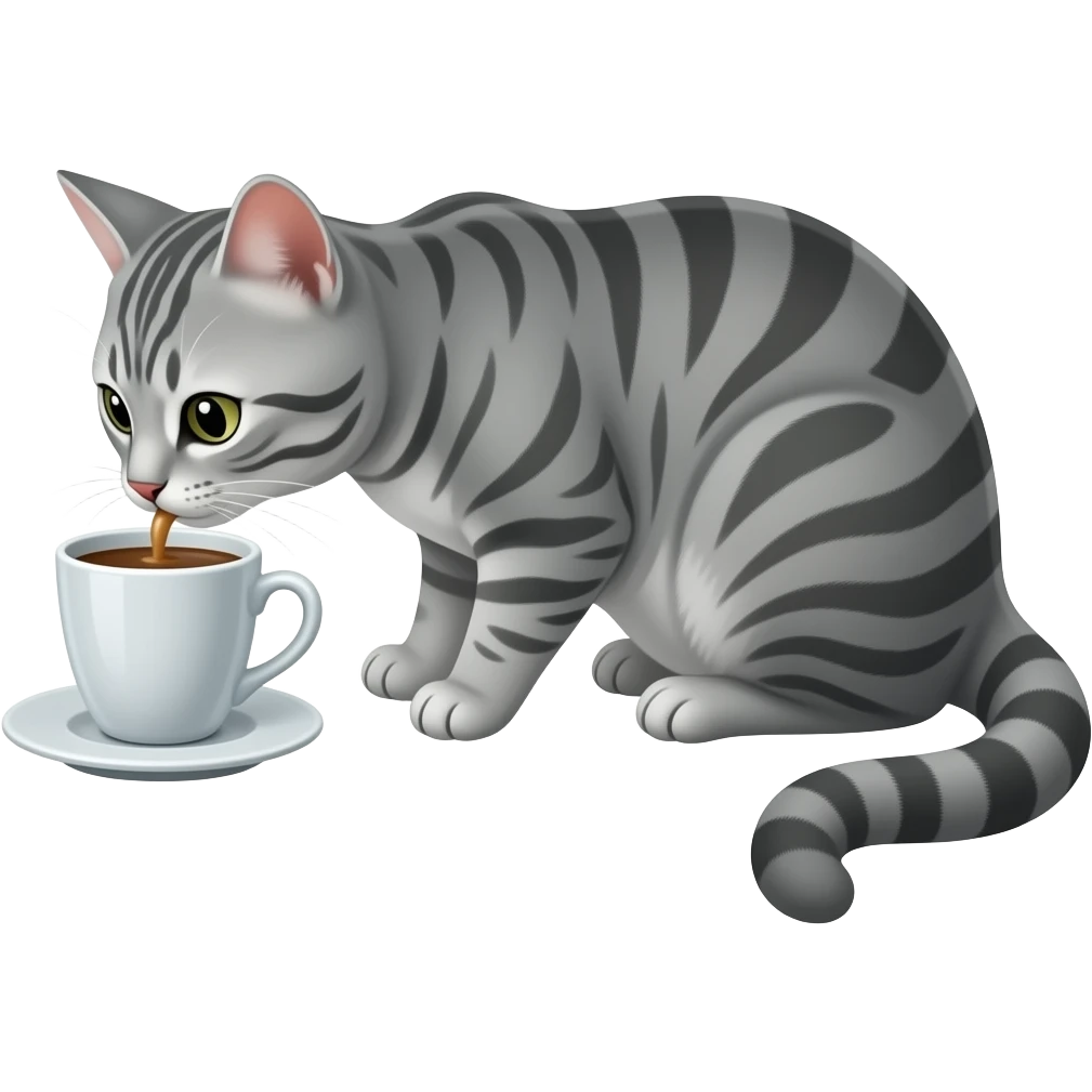 grey striped cat drinking coffee cup emoji
