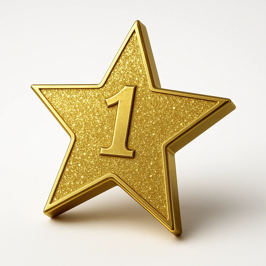a glittery golden star-shaped medal, frontal view emoji