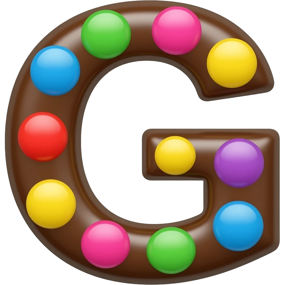 "letter G chocolate style, colorful, simple background" emoji