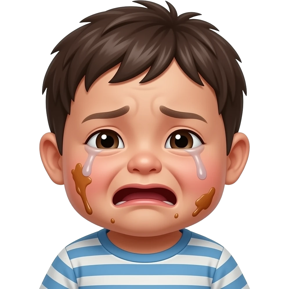 hazme un niño gordo llorando con la cara manchada de comida emoji