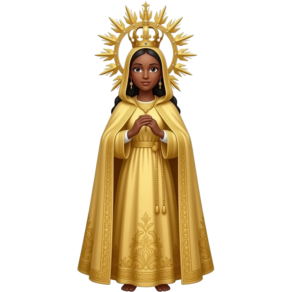 Mary with black skin and golden robes and a crown like "La Moreneta" located in Montserrat, Catalonia emoji