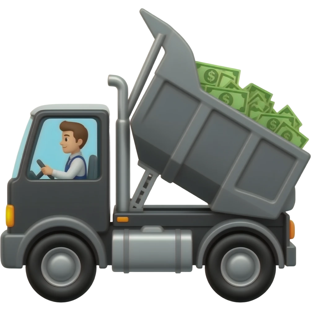 Black dump truck carrying money with a driver   emoji